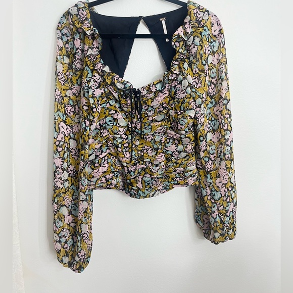 Free People Mabel floral printed ruffle blouse balloon sleeves size small - Picture 12 of 16
